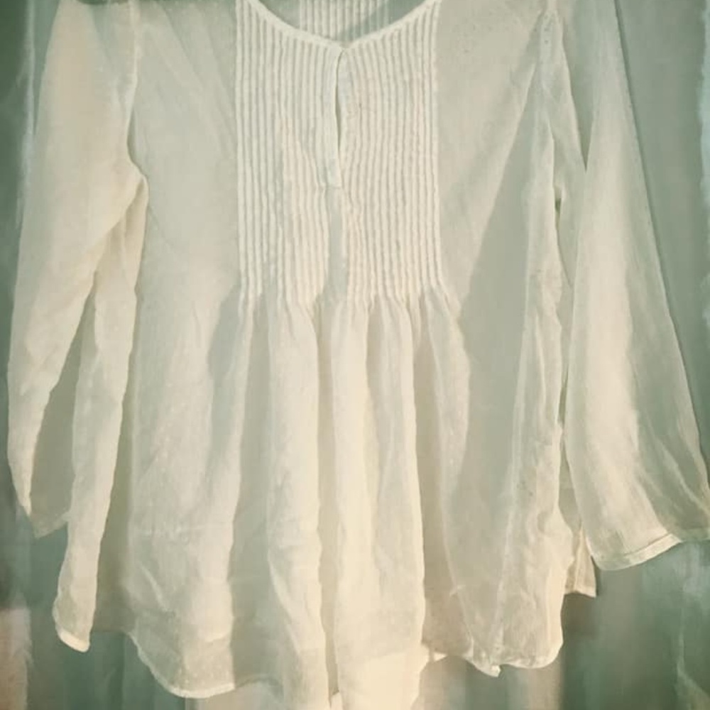 Sheer Long-Sleeved Angel White Polka Dot Blouse